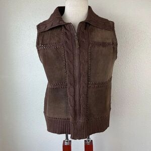 Designers Studio Originals Leather Trim Full Zip Sweater Vest Size M
